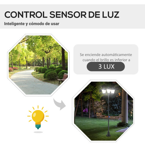 Outsunny Farola Solar de Jardín con 3 Luces Home GMS Shop