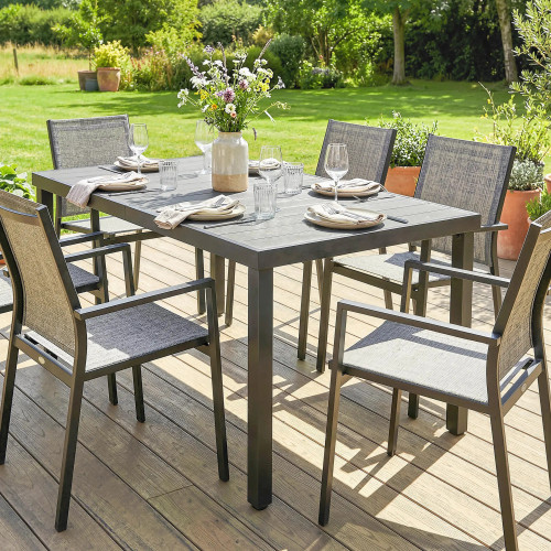 6-Person Garden Dining Table with Slatted Top and Steel Frame