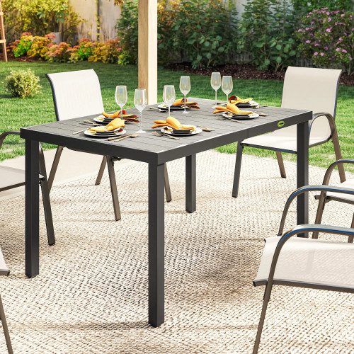 6-Person Garden Dining Table with Slatted Top and Steel Frame
