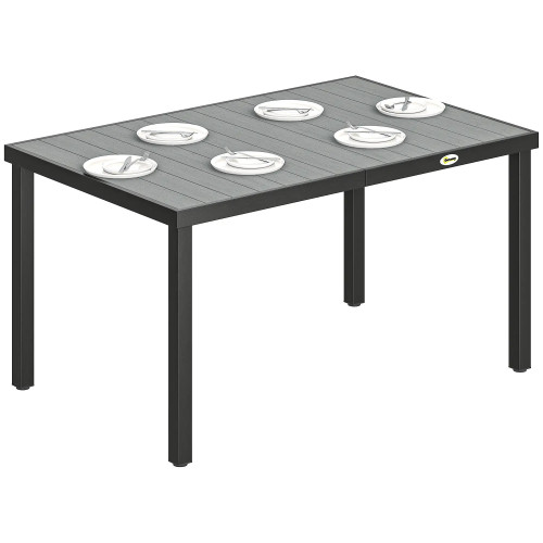 6-Person Garden Dining Table with Slatted Top and Steel Frame