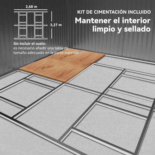 Cobertizo de Jardín 12,4 m² 340x386x200 cm con 2 Puertas