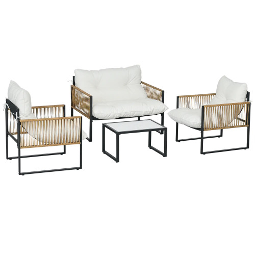 4-Piece Garden Set with Sofa, Armchairs, and Coffee Table in