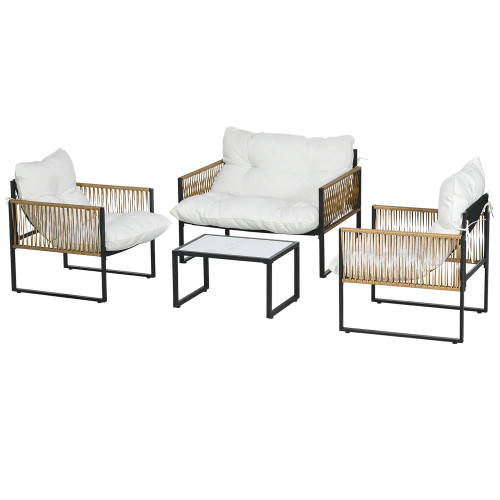 4-Piece Garden Set with Sofa, Armchairs, and Coffee Table in
