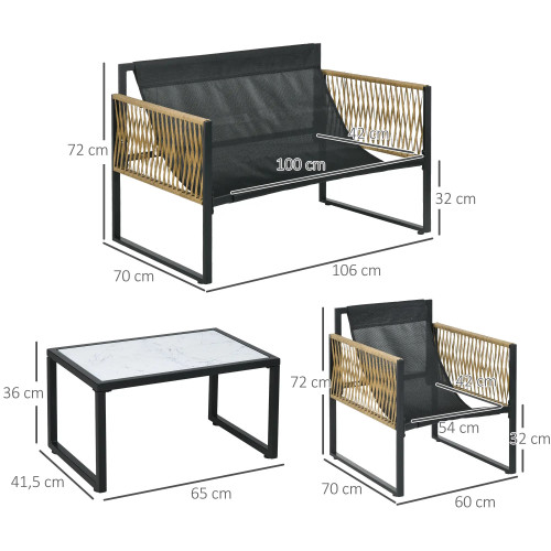 4-Piece Garden Set with Sofa, Armchairs, and Coffee Table in