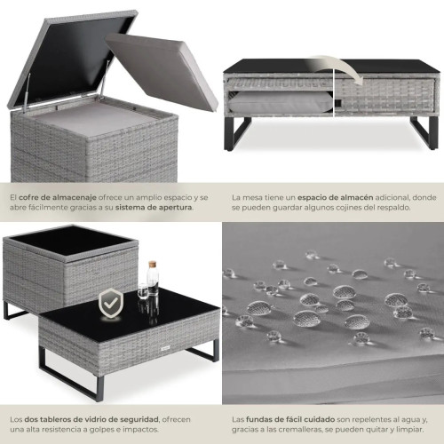 Rattan set for 4 people, with storage box 3 colors Garden