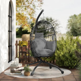 Hanging Chair with Folding Basket, Cushion, and Headrest Home