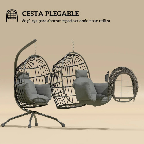 Hanging Chair with Folding Basket, Cushion, and Headrest Home