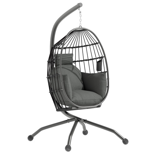 Hanging Chair with Folding Basket, Cushion, and Headrest Home