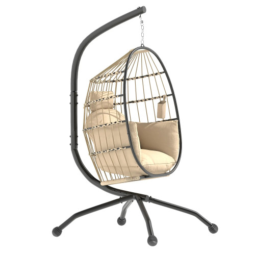 Hanging Chair with Folding Basket, Cushion, and Headrest Home