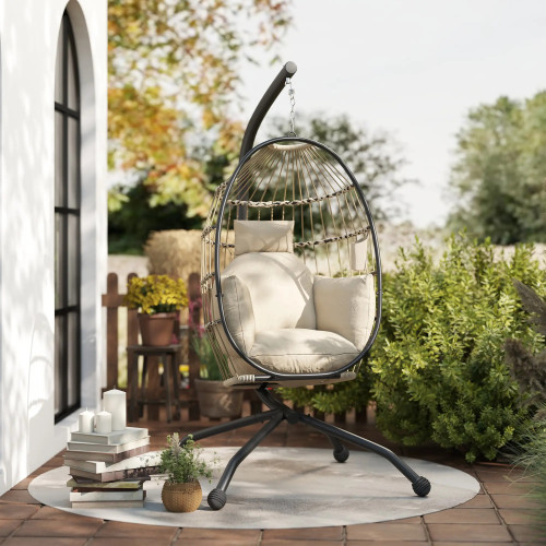 Silla Colgante con Soporte Cesta Plegable Cojín y Reposacabezas