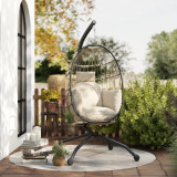 Hanging Chair with Folding Basket, Cushion, and Headrest Home