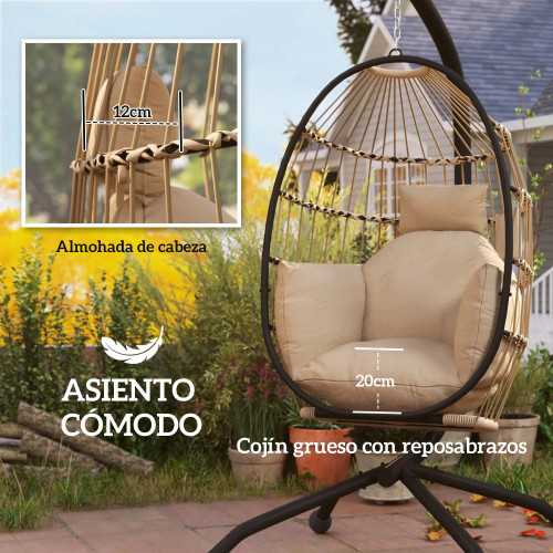 Hanging Chair with Folding Basket, Cushion, and Headrest Home