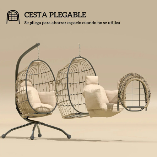 Hanging Chair with Folding Basket, Cushion, and Headrest Home