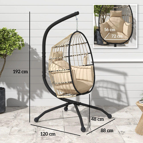 Hanging Chair with Folding Basket, Cushion, and Headrest Home
