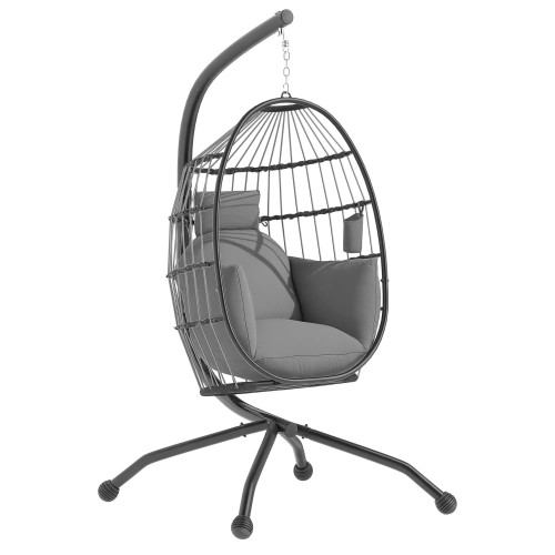 Hanging Chair with Folding Basket, Cushion, and Headrest Home