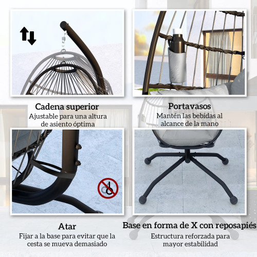 Hanging Chair with Folding Basket, Cushion, and Headrest Home