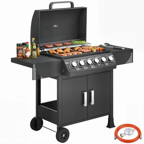 Gas Barbecue with 6 Burners, 15 kW, Thermometer, Grill, Side