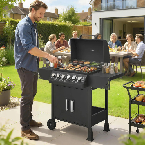 Gas Barbecue with 6 Burners, 15 kW, Thermometer, Grill, Side