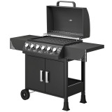 Gas Barbecue with 6 Burners, 15 kW, Thermometer, Grill, Side