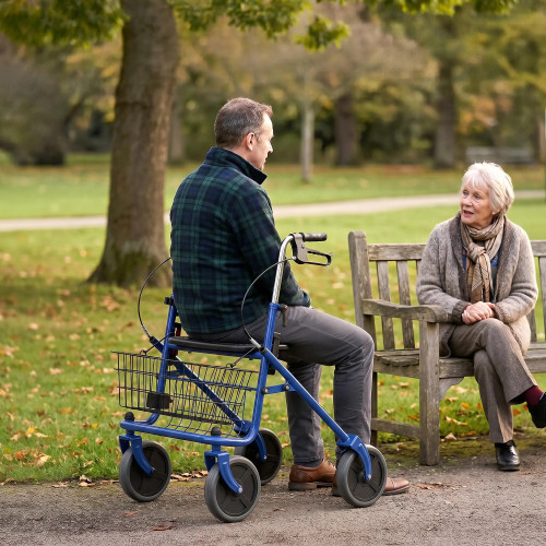 Folding Rollator Walker for Seniors with Seat – Red or Blue