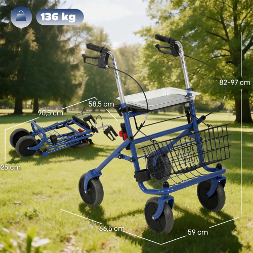Folding Rollator Walker for Seniors with Seat – Red or Blue