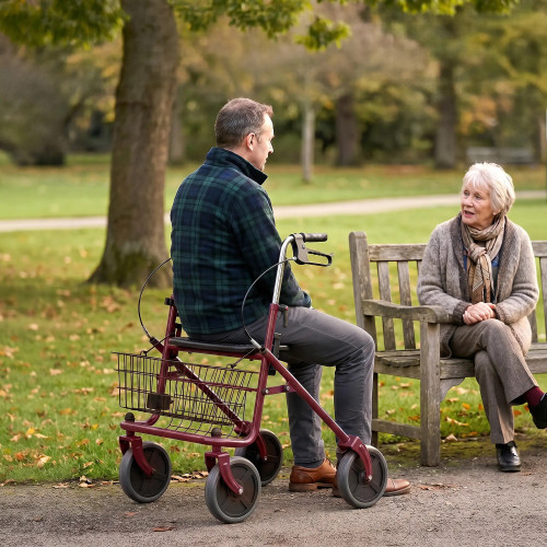 Folding Rollator Walker for Seniors with Seat – Red or Blue