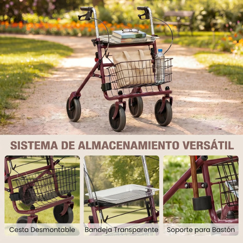 Folding Rollator Walker for Seniors with Seat – Red or Blue