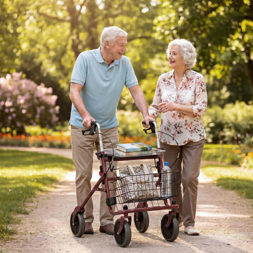 Folding Rollator Walker for Seniors with Seat – Red or Blue
