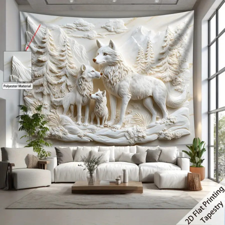 Tapiz Ultra Grande Relieve Lobo Blanco
