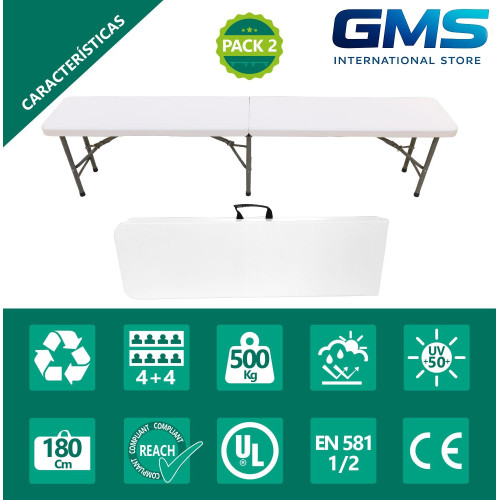 Pack 2 Bancos Plegables Solid 180x30x43cm 6 Personas Muebles de