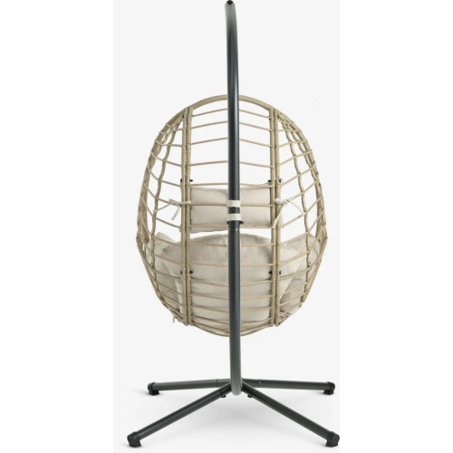 Hanging chair made of steel and synthetic rattan. 