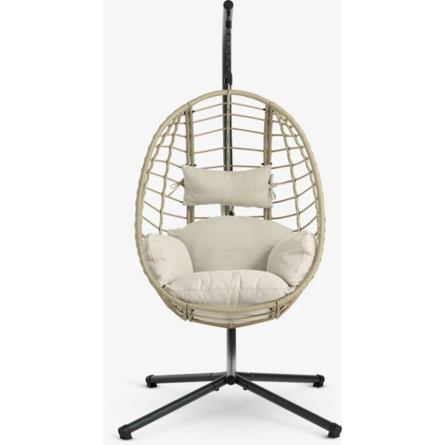 Hanging chair made of steel and synthetic rattan. 