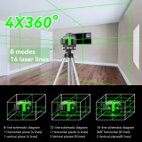 4D Laser Level with 16/12 Lines, Green Line, Self-Leveling